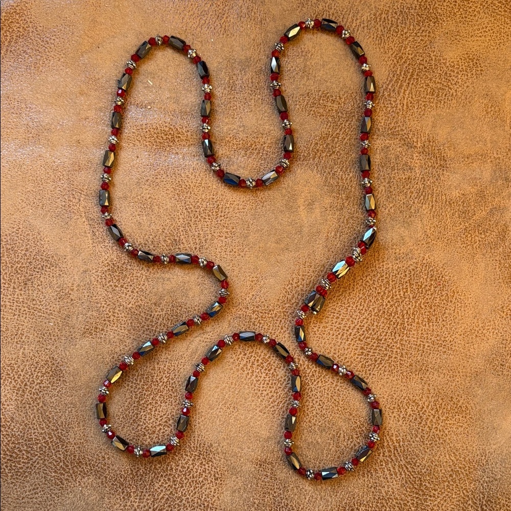 Elegant Red and Gold Beaded Necklace hematite and crystal magnetic necklace